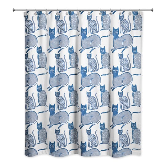Blue Cat Pattern 71" x 74" Shower Curtain